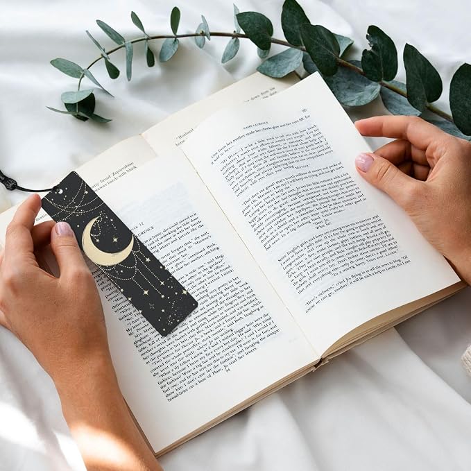 Boho Moon 5pcs Wood Bookmarks with Tassel for Planner Reading Book Lovers Accessory Readers Men Women 4.6 X 1.2 Inch