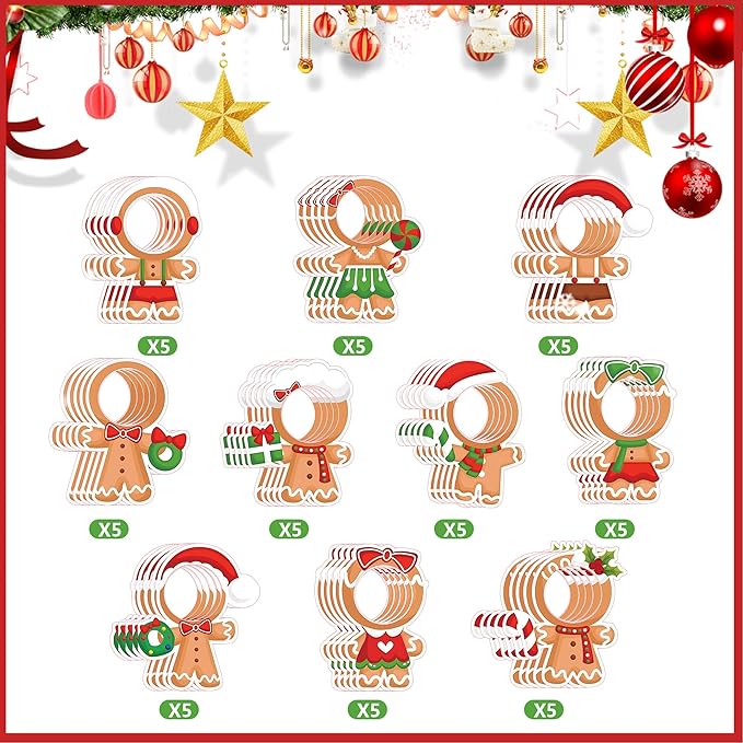 50 Pcs Christmas Gingerbread Cutouts, DIY Bulletin Board Decoration Photo Crafts Xmas Gingerbread Man Set for Winter Holiday Xmas Party School Classroom Home Window Wall Decor Supplies