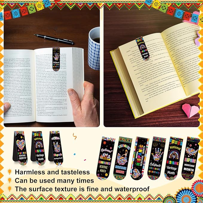 48 Pcs Hispanic Heritage Month Bookmarks Celebrate National Hispanic Heritage Month Magnetic Bookmarks Bulk Latin American Countries Flags Favors Teachers Educational and Learning Activities