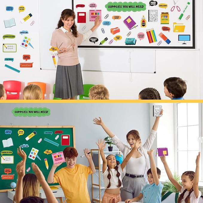 MotiMind 48 Pcs Supplies You Will Need Mini Bulletin Board Set with Encouragement Cutouts Supplies You Will Need Visual Representations Paper Clip Cutouts for Classroom Bulletin Board Wall Chalkboard