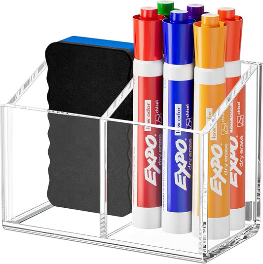 FUCDTEFC Magnetic Dry Erase Marker Holder for Whiteboard, Non-slip Acrylic Strong Magnet Pen Holder for Desk Fridge Refrigerator, Locker Organizer Storage Accessories,Clear Pencil Cup Marker Organizer