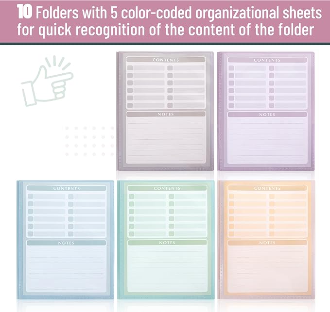 Mr. Pen- Plastic Folders with Pockets and Prongs, 10 Pack, Letter Size, Assorted Pastel Colors, Flexible Plastic Folders with Prongs, Clear Front Pocket, Card Slot & Color-Coded Cover Papers