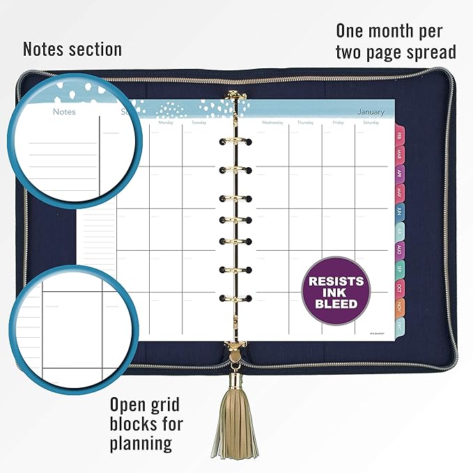 AT-A-GLANCE Weekly & Monthly Planner, Undated, 5-1/2" x 8-1/2", Pebble, Navy (6152-4001-58)