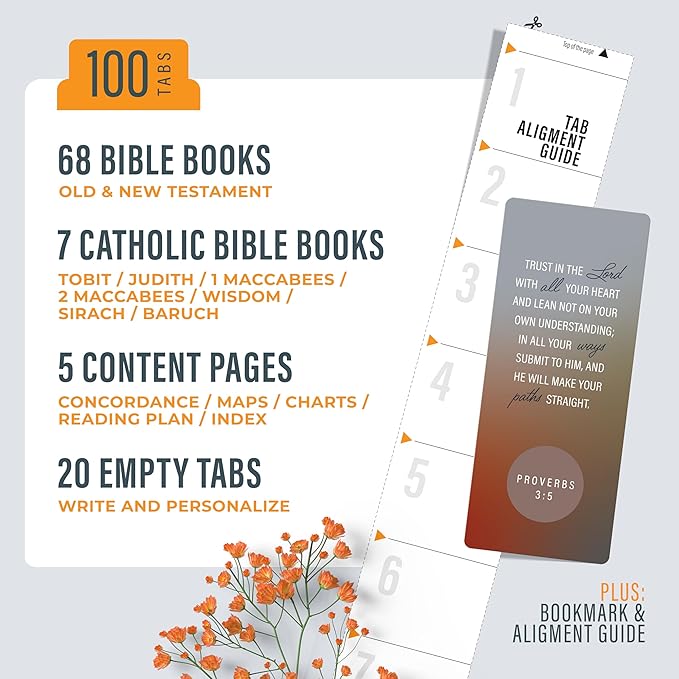 Brown Bible Book Tabs – 100 Soft-Touch, Laminated Bible Tabs for Holy Bible – Durable Tabs for Bible – Protestant & Catholic Bible Tabs Large Print – Bible Tabs for Women & Mens Bible