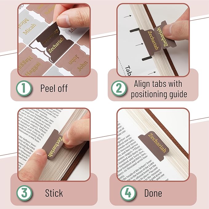 Mr. Pen- Bible Tabs, 75 pcs, Warm Mocha, Gold Foil Embossed Lettering, Laminated Bible Tabs for Women and Men
