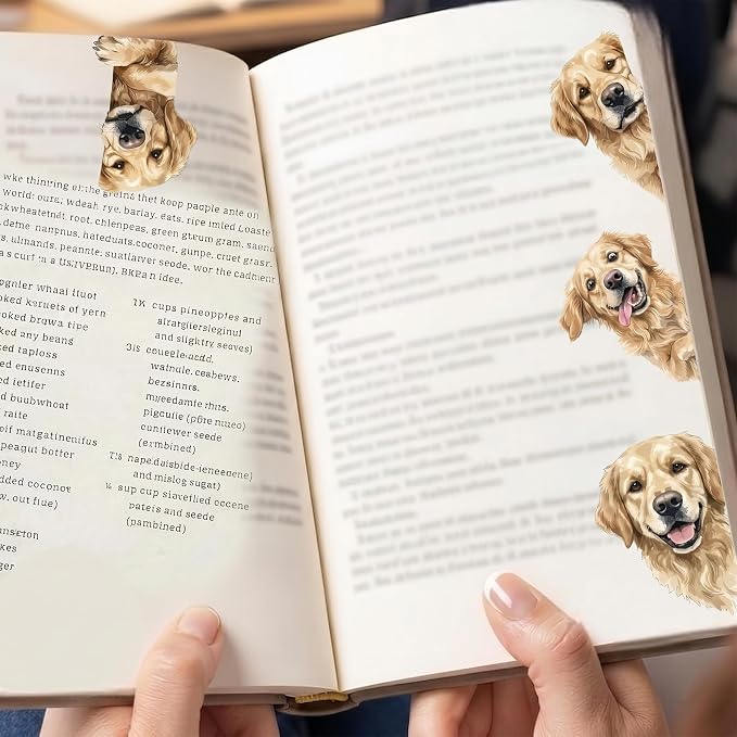 Golden Retriever Gifts for Women - Golden Retriever Magnetic Bookmarks 8PCS, Cute Dog Page Markers with Peek Design, Gifts for Dog Lovers Women, Book Accessories for Readers & Planners