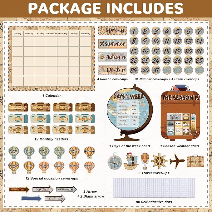 Travel the Map Calendar Bulletin Board Set for Classroom Decoration Adventure Calendar Seasons Weather Chart Explore CTP Bulletin Board Paper-Cuts for Teachers Elementary School Classroom
