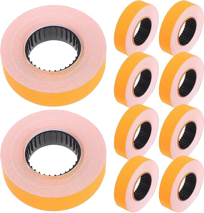 Gatuida 10 Rolls Double-line Price Label Paper Roll Orange Accessories for Price Marker Labeler Replacement Parts for Retail and Office Use