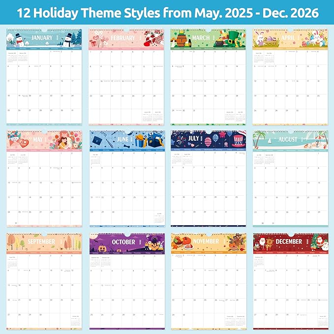 SKYDUE Wall Calendar 2025-2026, 18 Months Calendar from Jul. 2025 to Dec. 2026, 14.5 x 11.5 Holiday Theme Vertical Wall Calendar with 280 Planner Stickers