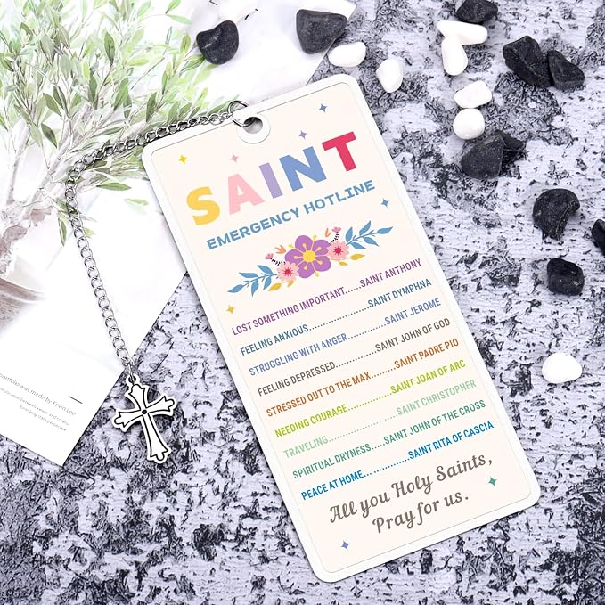 First Communion Gifts for Girls Saint Emergency Hotline Bookmark for Women Her Christian Baptism Confirmation Gifts for Teen Girls Bible Accessories Bible Study Religious Catholic Bookmark for Women
