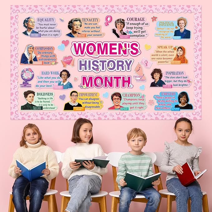 Women’s History Month Bulletin Board Set Famous Women in History Classroom Decoration Inspirational Bulletin Board Women Positive Quotes Cutouts for March Classroom School Office Chalkboard Wall Decor