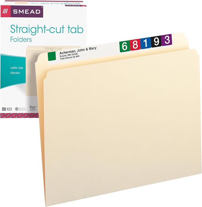 Smead File Folder,Straight-Cut Tab,Letter Size,Manila,100 per Box (10300),(Pack of 5)