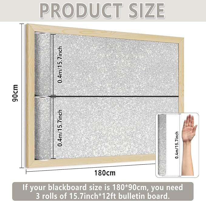 Glitter Bulletin Board Roll Silver Bulletin Board Paper Sparkle Silver Wrapping DIY Art Crafts Fade Resistant Wrinkle Resistant Poster for Classroom Office Home Backdrop Decoration 15.7" x 12 Ft