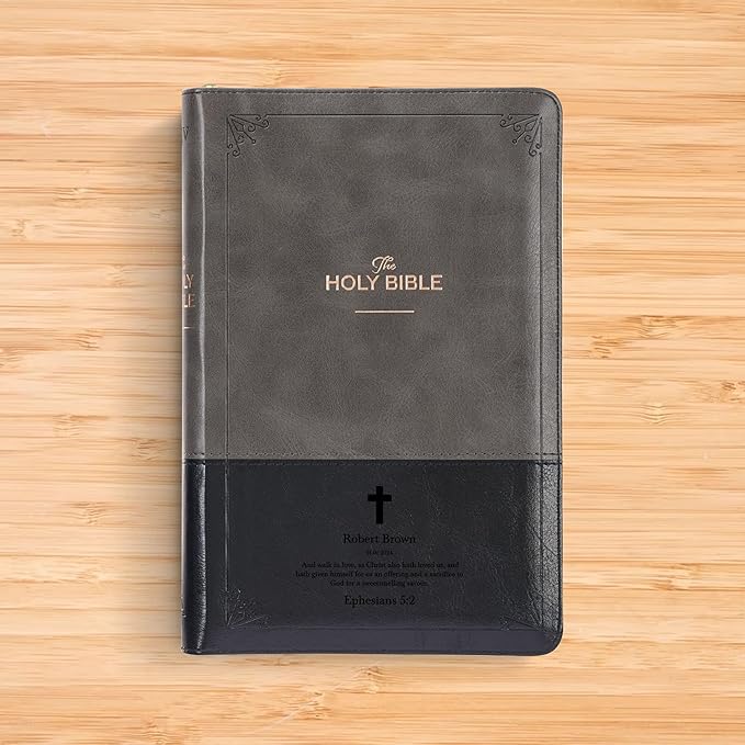 Personalized KJV Deluxe Standard Print King James Version Faux Leather Holy Bible with Thumb Index and Zippered Closure, Custom Name Includes Up to 3 Rows of Text with Red Letter Edition