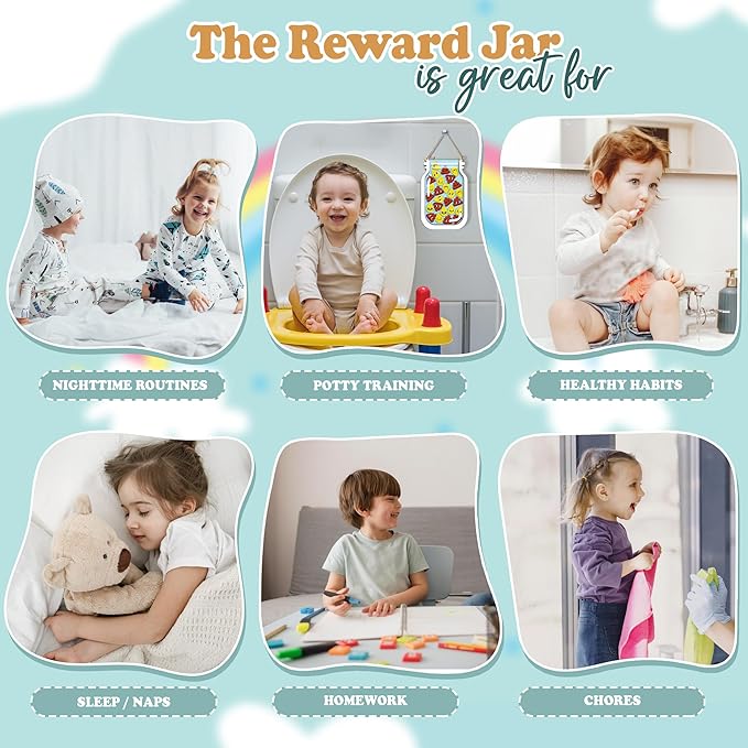 6" DIY 20 Tokens Magnetic Reward Jar Kids Potty Training Chore Chart Boys Girls Toddler Gifts for Classroom Teacher Good Behavior Management Tools Back to School RWJ-03-POOD-S