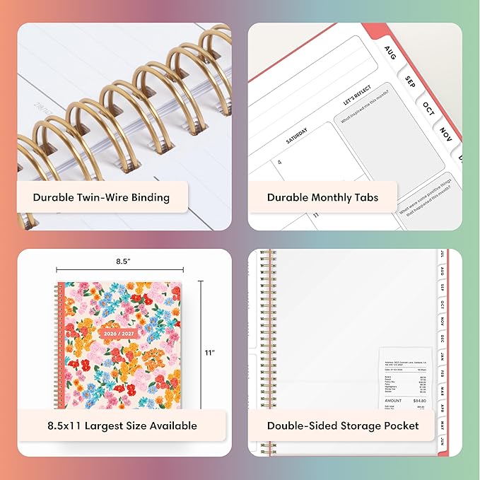 Blue Sky Gen Z 2026-2027 Weekly and Monthly Academic Year Planner Calendar, July 2026 - June 2027, 8.5" x 11", Flexible Interchangeable Cover, Wirebound, Laminated Tabs, Storage Pocket, Gladys