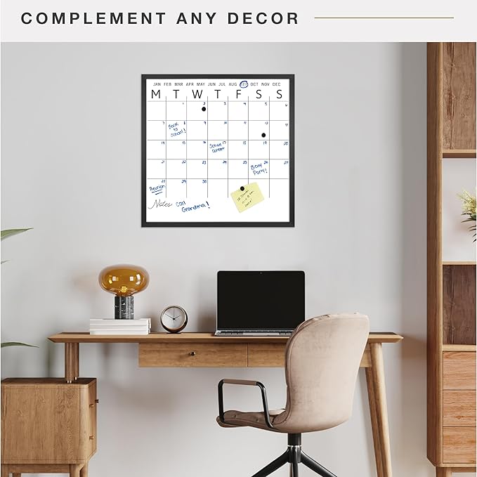 MCS Dry Erase Calander 30x30 Black Framed Monthly Calendar for The Wall, Stay Organized with Family Planner for Appointments, Sports, Events & More
