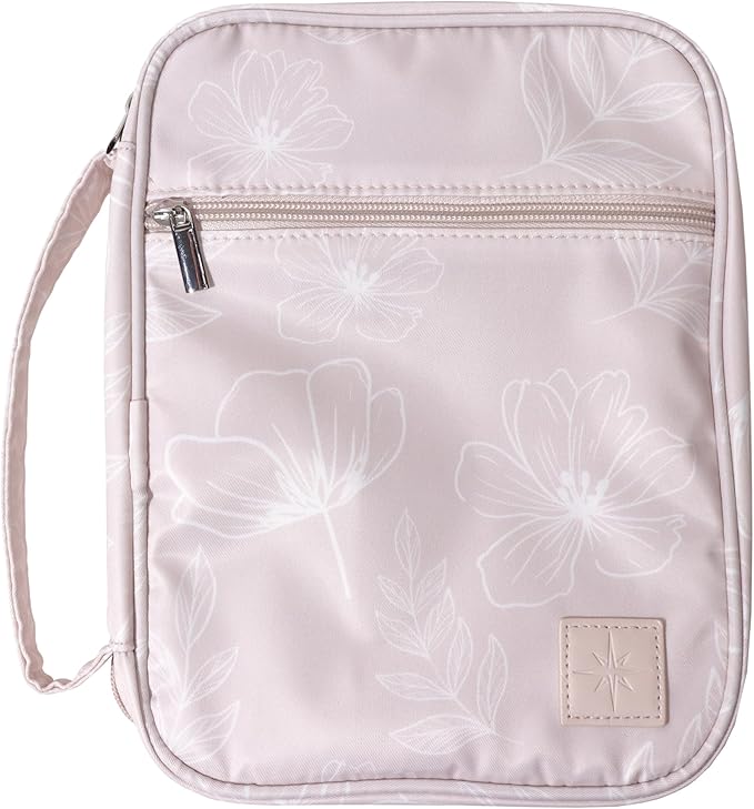 Idyllic Grace - Flowers & Cream - Bible Cover - Bible Tote Bag - Zippered Bible Carrying Case - Handle - Bible Accessories - Christian Gifts - Holds Pens - Notes - Bibles - Size: 7.5 x 10 x 2.5 inches