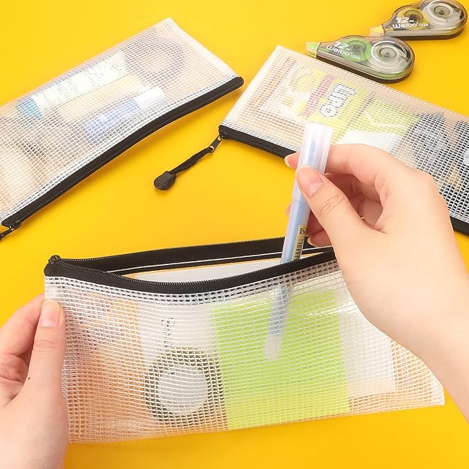 Tamaki 10 Pack Small Mesh Zipper Pouch Document Waterproof Zipper Bags Pencil Pouches A6 Size for Classroom Organization School Office Supplies(Black)