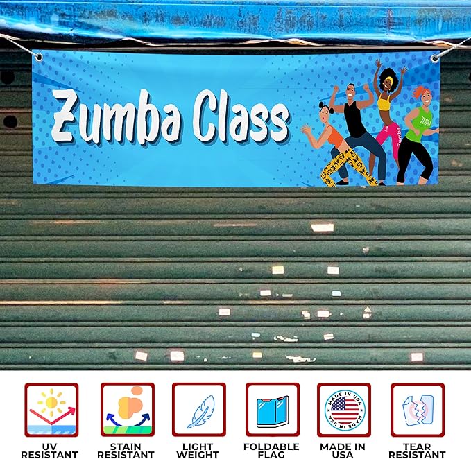 Zoomba Class Large Banners and Signs for Outdoor by Mavis Printing-Polyester Banner with 4 Holes for Easy Hang Indoor & Outdoor|4x1 Feet HD Print Sign to Promote Church| Made in USA
