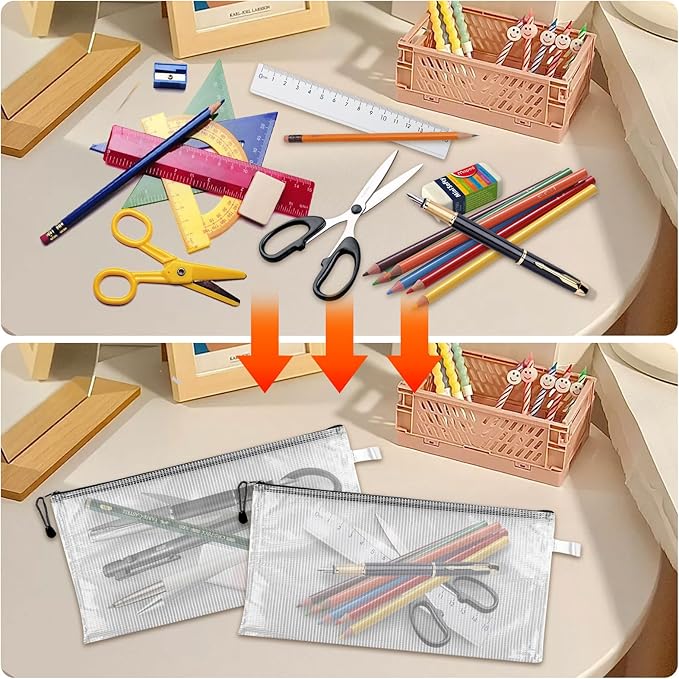 100 Pcs Black Mesh Zipper Pouch Bulk Multipurpose Waterproof Zipper Pouches, 9.5x4.5 Inches Small Plastic Zipper Mesh Bags Clear Mesh Pouches with Zipper for Office Travel Supplies Storage