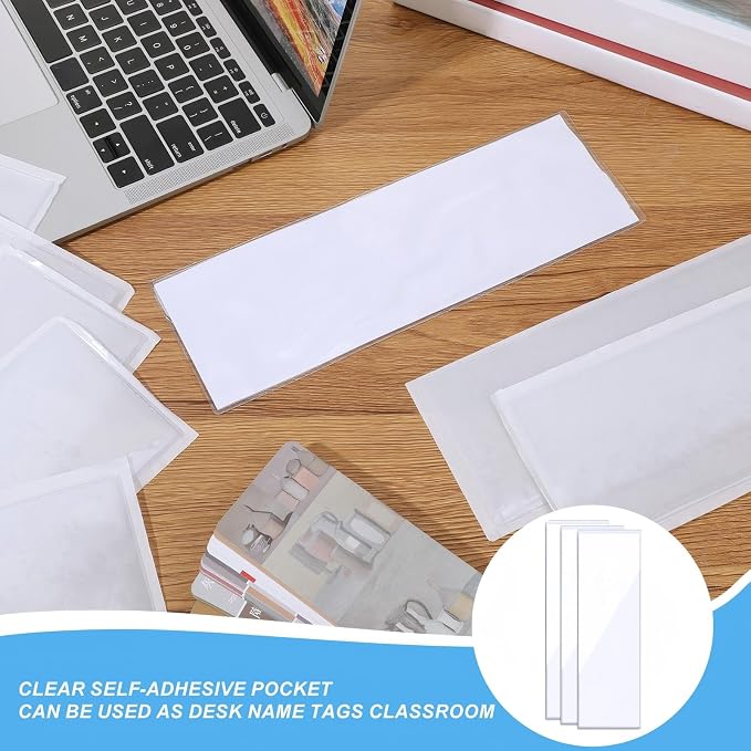 Chinco 30 Pcs Self Adhesive Pockets, Bin Labels for Storage Bins, Clear Pocket Label Sleeves, Plastic Index Card Holder with Top Open for Organizing Bins Box Drawer(3.55 x 10.8 Inches)