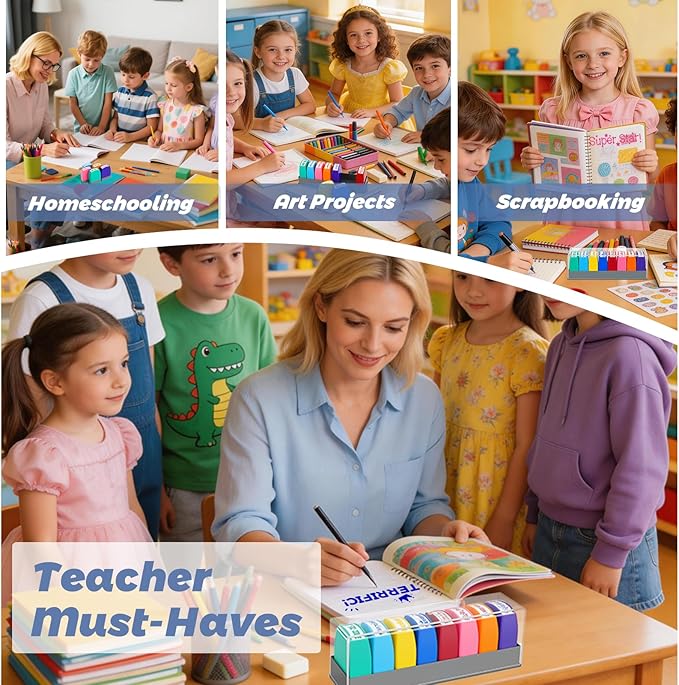 Teacher Stamps for Classroom, Self Inking Grading Stamps Set, Reward Stamps with Sign & Return, Excellent, Good Job, Classroom Must Haves for Elementary School Teacher Appreciation Gifts (8pcs)