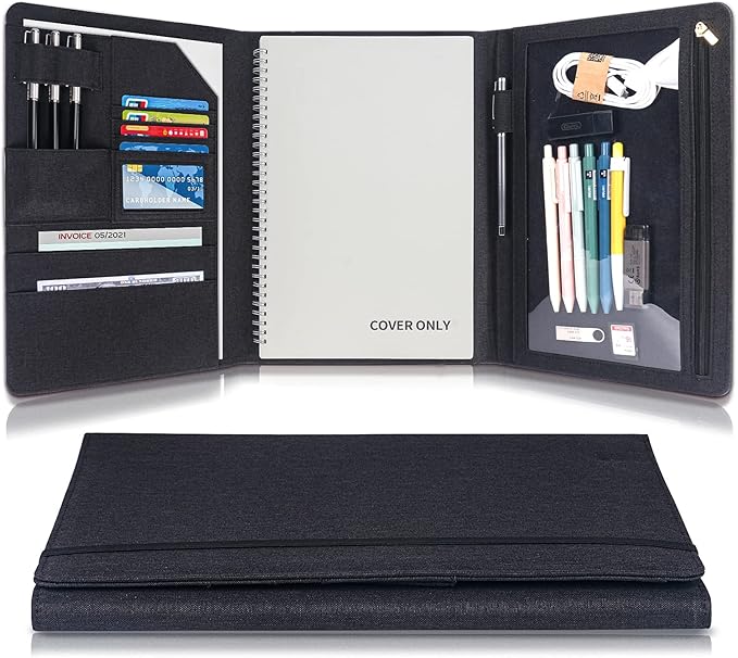 Trifold Planner Cover for Rocketbook Smart Notebook | Fits Letter Size/A4/8.5x11 Inch | Waterproof Portfolio Organizer with File Storage & Accessory Protection (Black)