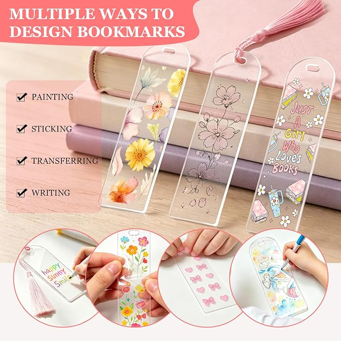 90Pcs Acrylic Bookmark Blanks Kit-30 Set Clear Acrylic Bookmarks 6" x 2" with 30 Tassels & 30 Self-Adhesive Bags,Acrylic Bookmark Bulk for DIY Bookmarks Crafting Project and Gift Tags(Semicircle)