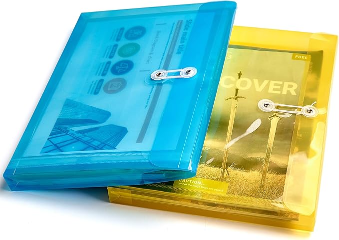 FANWU Plastic Letter Size Envelopes with Button & String Tie Closure, 1-1/6" Expansion, Side Load, Clear Poly Reusable File Folders Project Paper Documents Organizer for Office School & Home