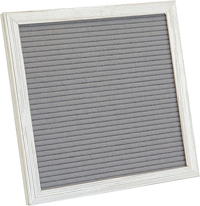 HBCY Creations 10"x10" Felt Letter Board - Solid Wood Frame - White Wash - Gray Felt - 389 PP Letters Including Numbers, Symbols, Icons - Canvas Carrying Case
