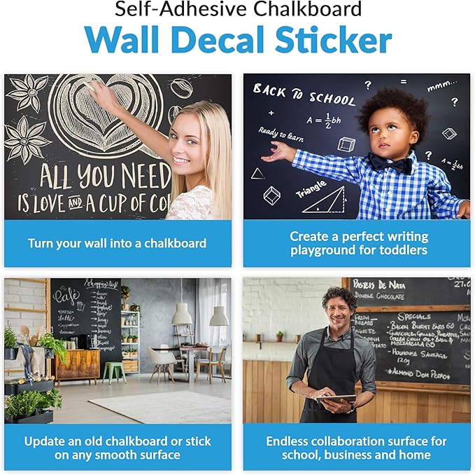 Extra Large Black Chalkboard Wall Decal (23.6" X 78.7") Chalk Borad Paper Roll Peel & Stick - Removable Self Adhesive Blackboard Poster Paper Vinyl Wall Decal Poster - with Chalk Sticks