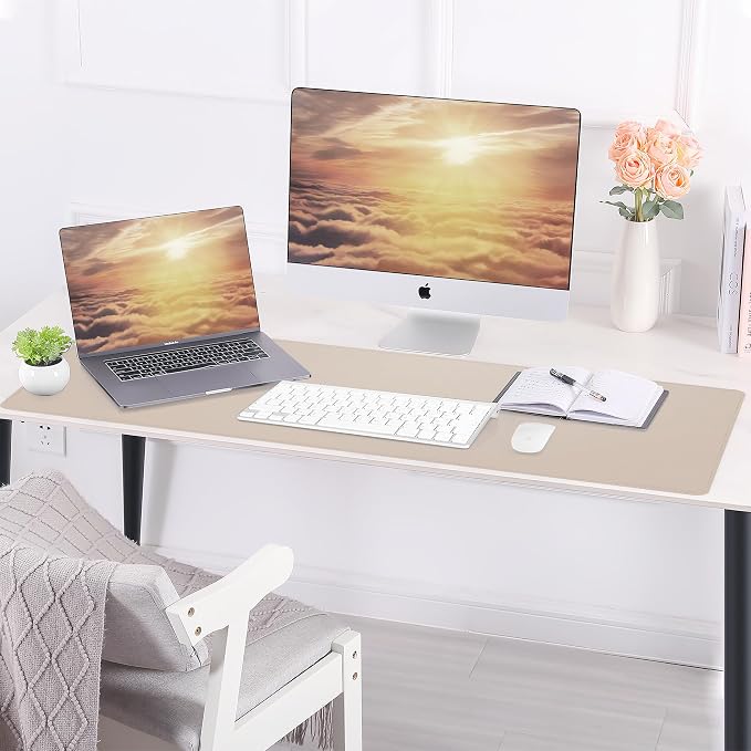 AFIING Cork Desk Mat 55" x 17", Dual-Sided Natural Cork & PU Leather Desk Pad, Non-Slip Waterproof Large Mouse Pad for Office, Home & Gaming (Beige)
