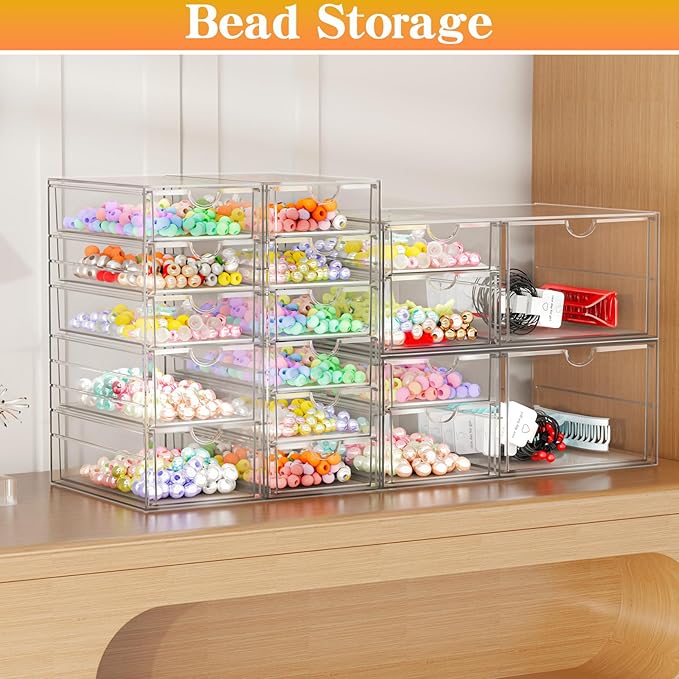 ARSTPEOE Acrylic Organizer with 6 Drawers, Bathroom Counter Organizer, Makeup Desk Organizers, Office Supplies, Storage Drawers for Cosmetic, Pencil, Coffee