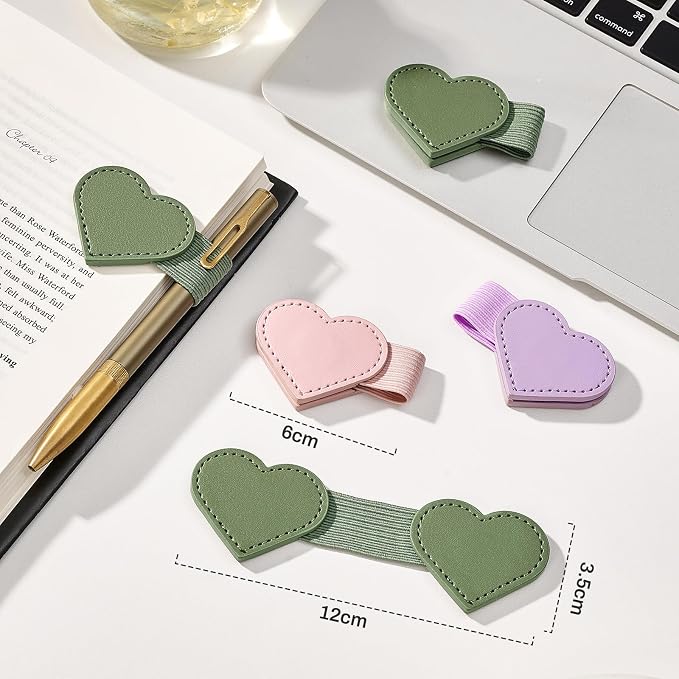 2Pcs Magnetic Leather Bookmarks with Gift Box Heart-Shaped Magnetic Pen Holder Book Marks Clip Gift for Book Lover Readers Cute Bookmark for Women, Green