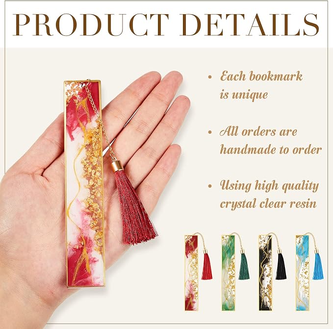 Gersoniel 4 Pieces Resin Bookmarks Handmade Resin Gilt Bookmarks with Tassels Presents for Women Kids Students Teachers and Book Lovers School Home Reading(Vibrant Color)