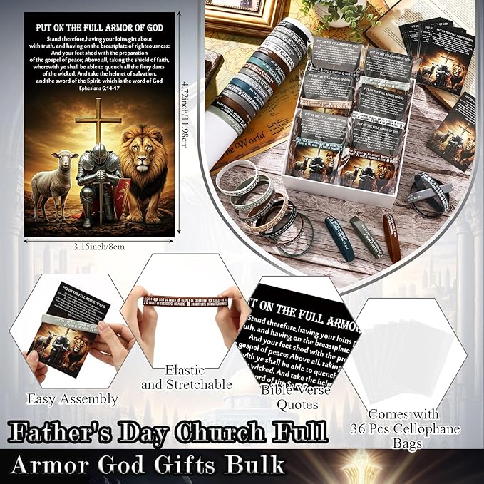 Wavwavw 60 Sets Put on The Full Armor of God Gifts Bulk Christian Pastor Bible Verse Wristband Bracelets Bookmarks Templar Knight Religious Supplies for Sunday School (Multicolor)