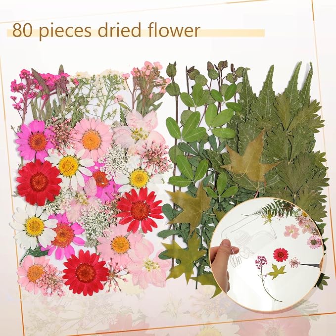 TaoBary 161 Pcs DIY Transparent Dried Flower Bookmark Set Include Clear Bookmarks Dried Flowers Colorful Tassels and Tweezer Handmade Dried Floral Bookmark for Reader Book Bottle(Delicate)