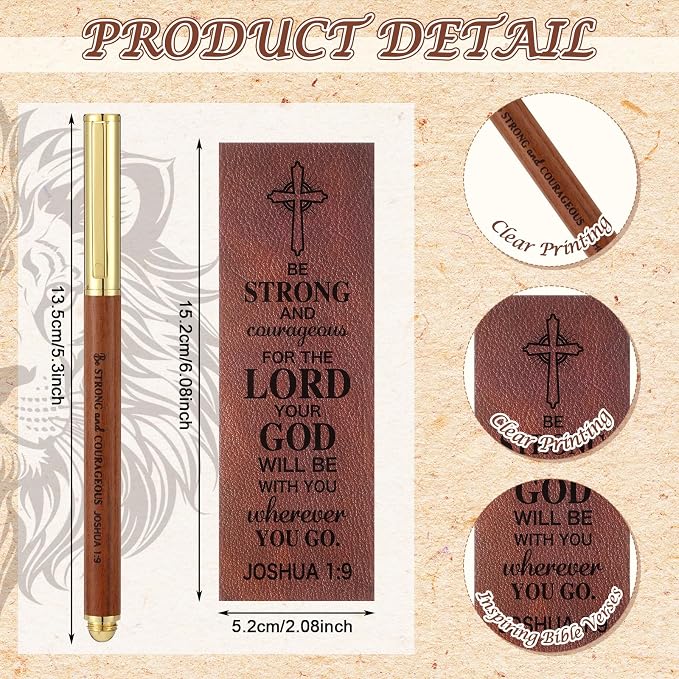 Fuyoooo 4 Pcs Christian Gifts for Men Father's Day Pastor Appreciation Gifts Vintage Leather Hardcover Notebook 1 Timothy 6:11 Religious Bible Verse Pen Joshua 1:9 Bookmark & Box(Lion,Brown)