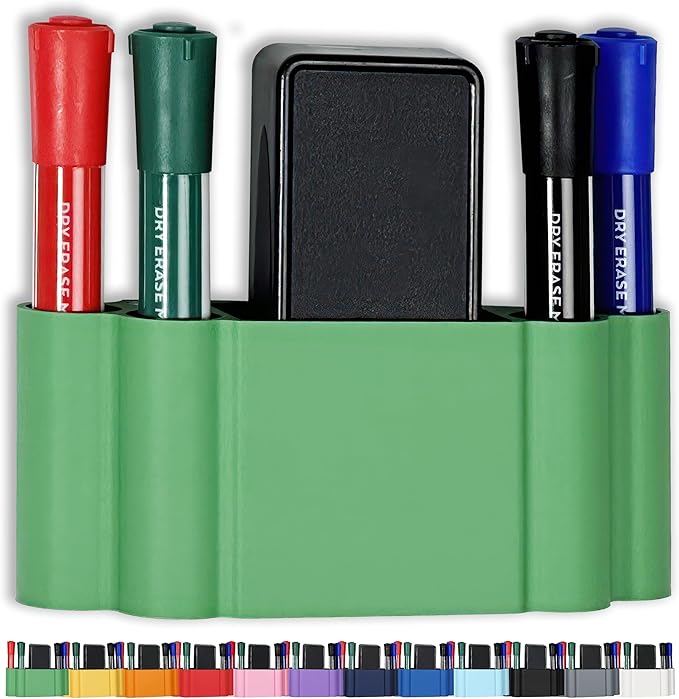 Glassboard Studio Magnetic Dry Erase Marker Holder - Super Strong for Magnetic Glass Whiteboard or Fridge - 2 Large Neodymium Magnets - No Slip Grip - Eco-Friendly PLA Plastic (Spring Green)
