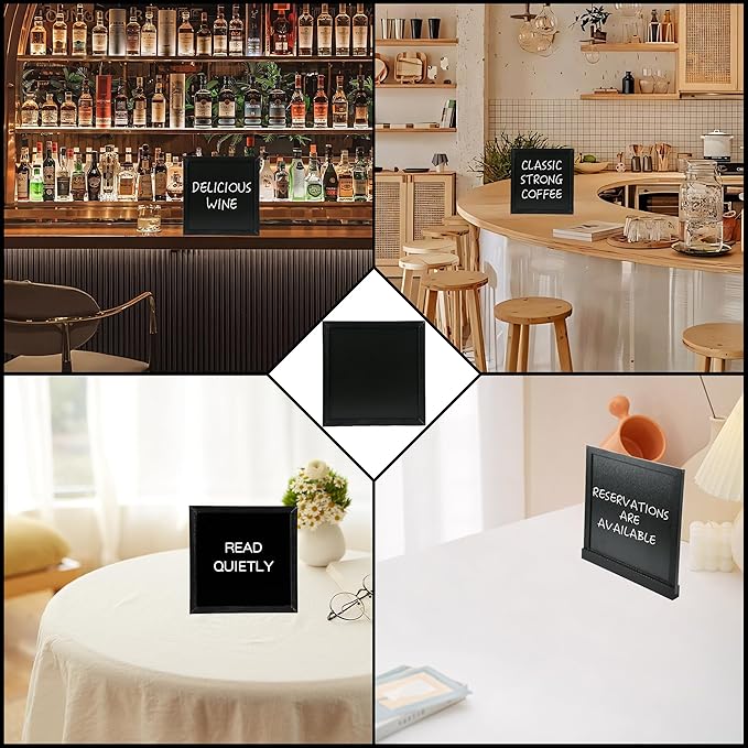 10" x 10" Double Sided Chalkboard Sign with Stand, Small Chalk Board Blackboard Wood Frame Felt Letter Board with 12 Chalk Markers and 340 Letters (Black)