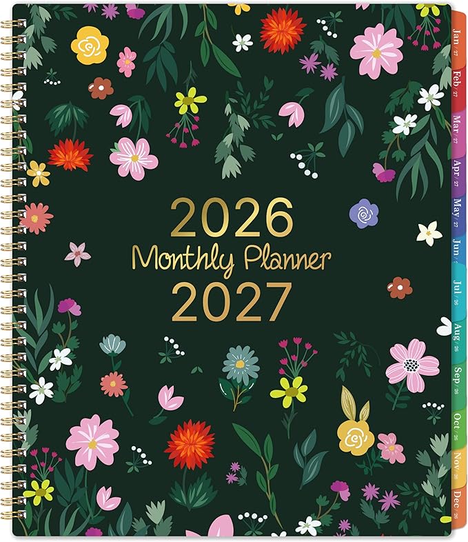 Monthly Planner 2026-2027 - Jul 2026 - Dec 2027, 18 Monthly Planner/Calendar 2026-2027, 9" x 11", 18 Months, Colorful Tabs, Back Pocket, Holidays, Twin-Wire Binding, Note Pages