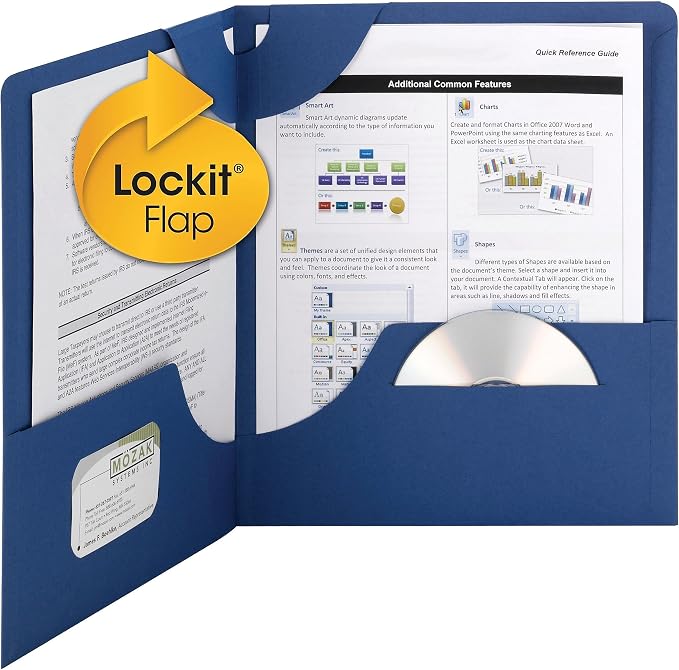 Smead Lockit Two-Pocket Heavyweight Folder, Letter Size, Dark Blue, 25 per Box (87982)