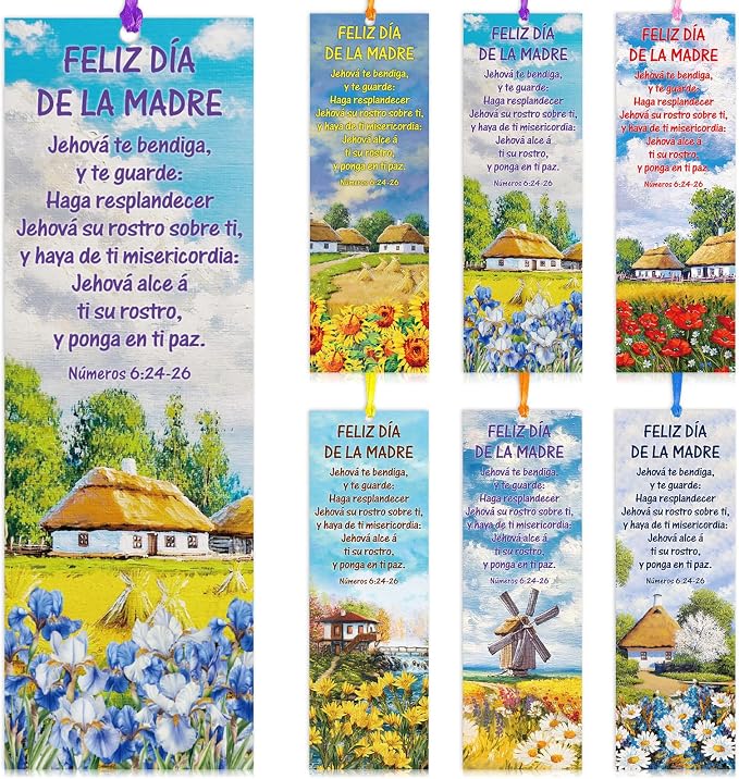 Skyygemm 60 Pcs Spanish Happy Mother's Bookmark Nameros 6: 24-26 Mother's Gift Bookmarks Religious Inspirational Bookmarks for Church Women Mom Appreciation Gift