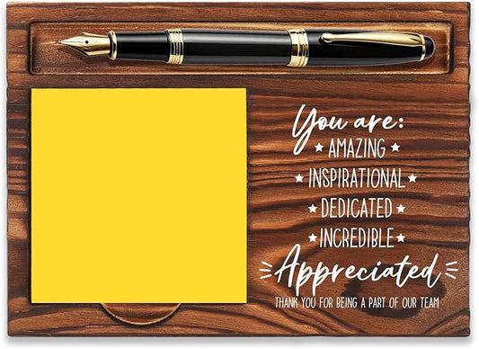 FOUGSTA Appreciation Gift for Women, New Teacher Gift, Inspirational Office Decor - Wooden Notepad Pen Holder With Inspirational Quotes, 16.5 x 12 x 1.5 cm, XXN1