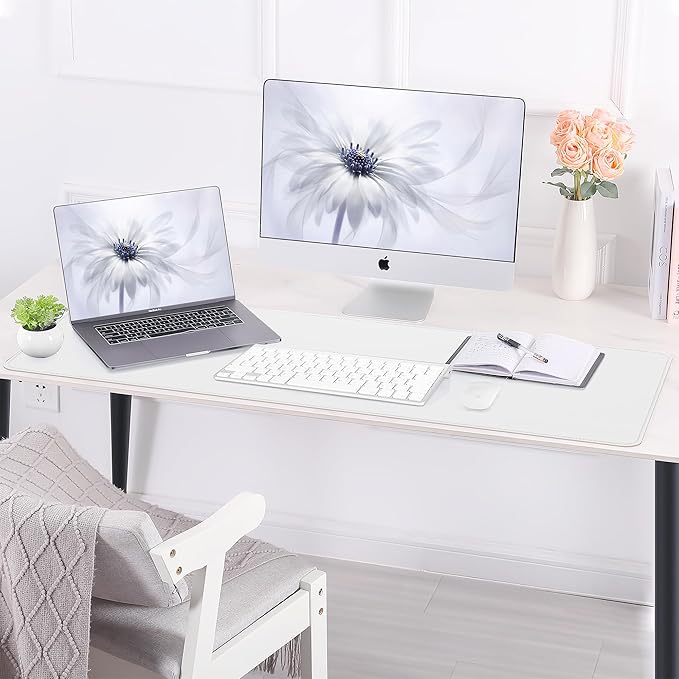 AFIING Cork Desk Mat 55" x 17", Dual-Sided Natural Cork & PU Leather Desk Pad, Non-Slip Waterproof Large Mouse Pad for Office, Home & Gaming (White)