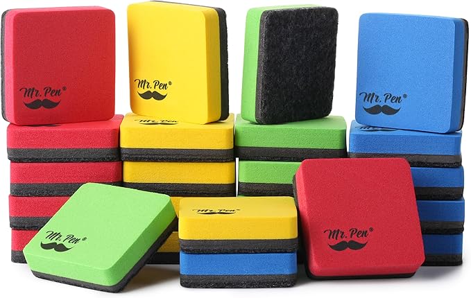 Mr. Pen- Mini Magnetic Dry Erase Erasers, 2" x 2", 24 Pack, Colorful Small Magnetic Whiteboard Dry Erase Erasers Bulk for Kids, Teachers, Students and Classroom Supplies