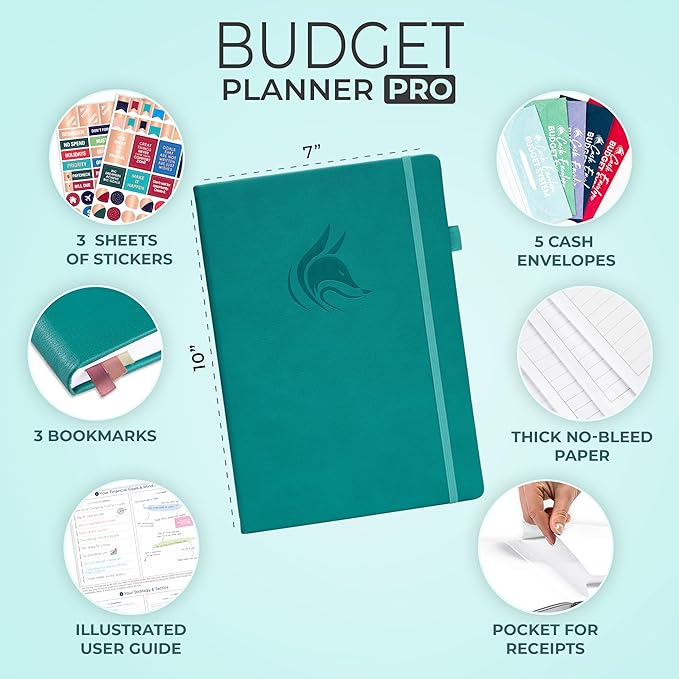 Clever Fox Budget Planner Pro - Financial Organizer + Cash Envelope Budget System. Monthly Finance Journal, Expense Tracker & Personal Account Book. Undated - Start Anytime. (7''x10'') – Turquoise