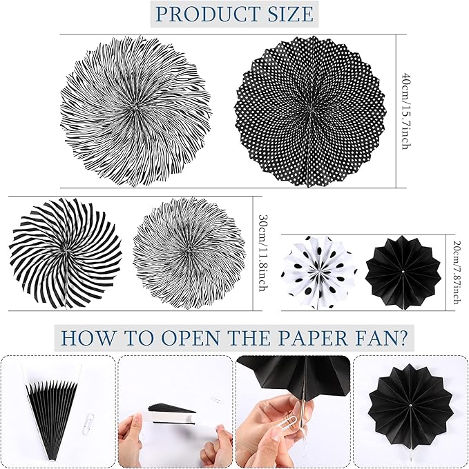 Tenare 8 Pcs Christmas Black and White Polka Dot Bulletin Board Border 10.9 Yard 6 Pcs Hanging Paper Fans 3.5 Yard Pennant Banner Flag for Classroom Home School Christmas Decor
