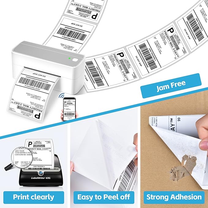 NineLeaf 4 Rolls 4"x 6" Direct Thermal Printing Blank Paper Shipping Labels Compatible for Zebra TLP-2844 ZP-450 GK420T GX420T GX430T GK420D GC420D GC420T Label Printer (250 Labels per roll)